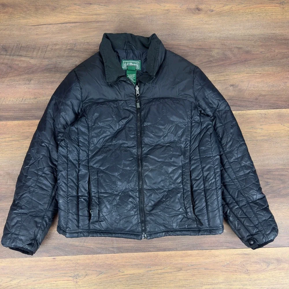 LL Bean Womens Goose Down Puffer Jacket Black Onion Quilt Full Zip Medium M Reg‎